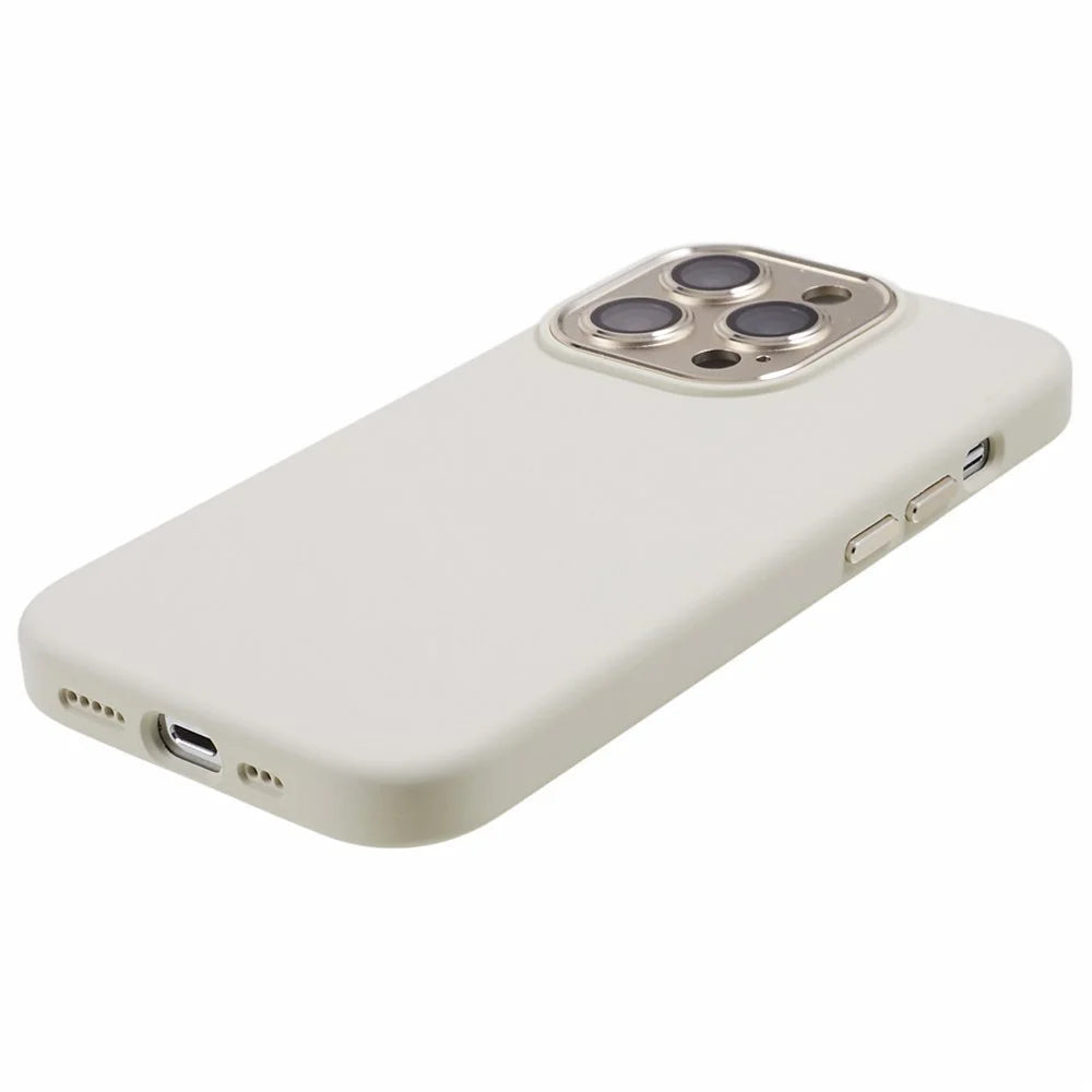 For iPhone 15 Pro Max Metal+Tempered Glass Lens Guard Phone Case Liquid Silicone+PC Protective Cover - Antique White - 4