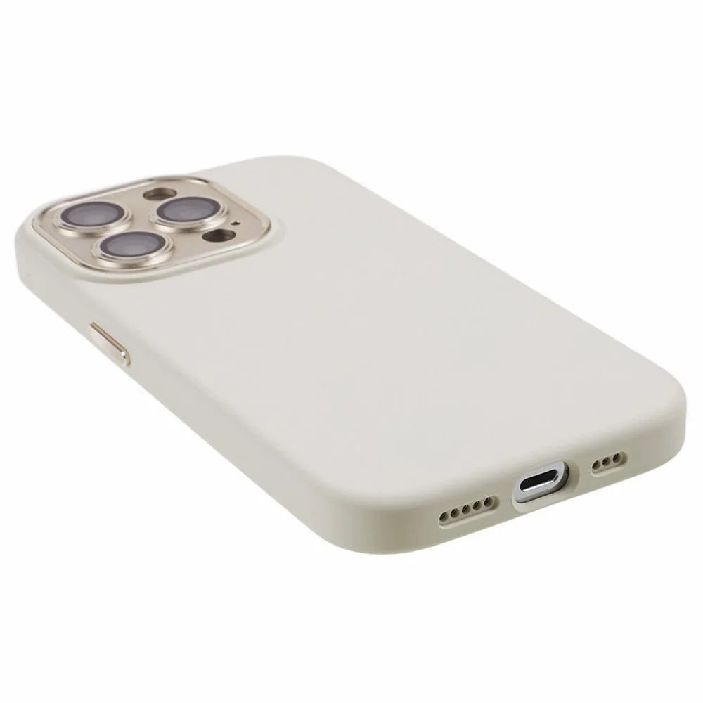 For iPhone 15 Pro Max Metal+Tempered Glass Lens Guard Phone Case Liquid Silicone+PC Protective Cover - Antique White - 5