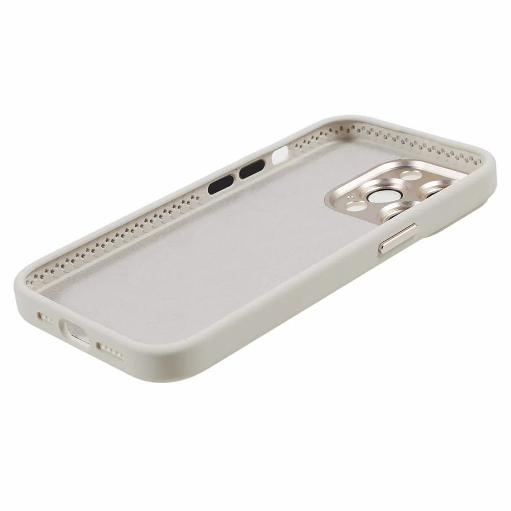 For iPhone 15 Pro Max Metal+Tempered Glass Lens Guard Phone Case Liquid Silicone+PC Protective Cover - Antique White - 6