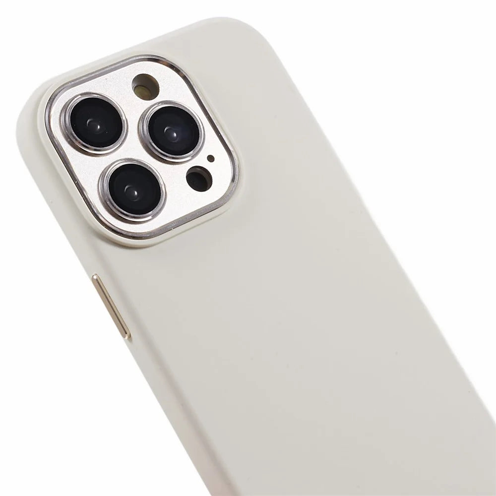 For iPhone 15 Pro Max Metal+Tempered Glass Lens Guard Phone Case Liquid Silicone+PC Protective Cover - Antique White - 7