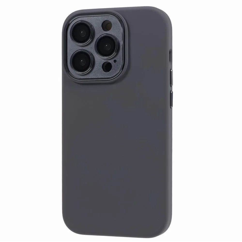 For iPhone 15 Pro Liquid Silicone+PC Back Case Aluminum Alloy+Tempered Glass Lens Protection Phone Cover - Grey - 3