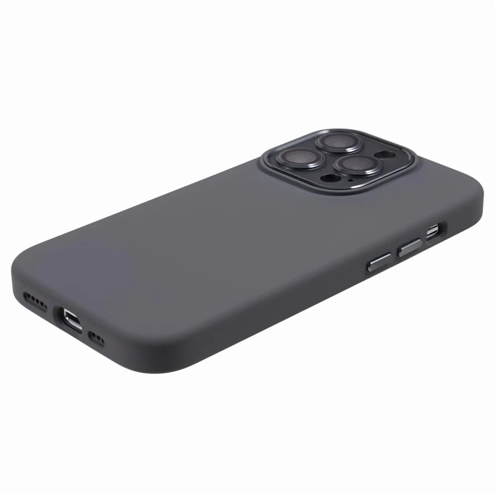 For iPhone 15 Pro Liquid Silicone+PC Back Case Aluminum Alloy+Tempered Glass Lens Protection Phone Cover - Grey - 4