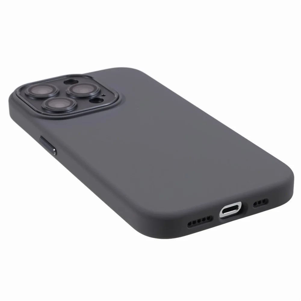 For iPhone 15 Pro Liquid Silicone+PC Back Case Aluminum Alloy+Tempered Glass Lens Protection Phone Cover - Grey - 5