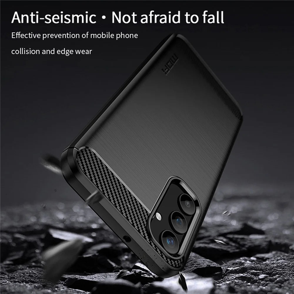 MOFI JK TPU Series-1 for Samsung Galaxy A25 5G (Global) (161.0 x 76.5 x 8.3mm) Phone Case Brushed Carbon Fiber Texture TPU Phone Cover - Black - 5