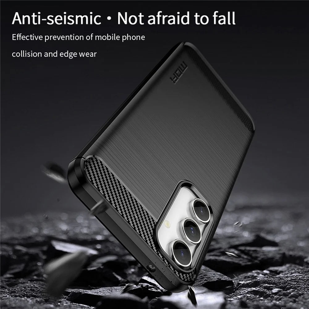 MOFI JK TPU Series-1 for Samsung Galaxy S23 FE Brushed Carbon Fiber Texture Phone Case Soft TPU Phone Shell Cover - Black - 5