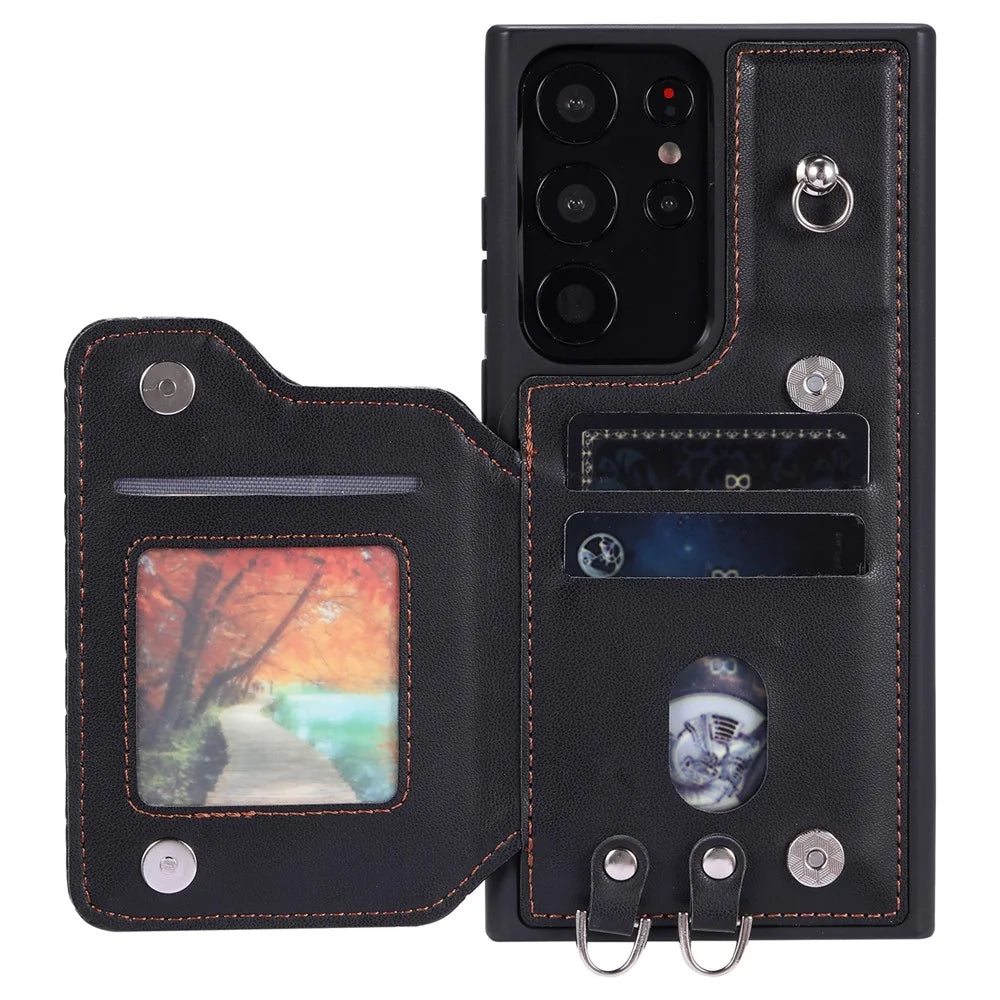 Style 008 For Samsung Galaxy S23 Ultra Rhombus Imprinted Phone Case PU+TPU Phone Cover with RFID Blocking - Black - 2