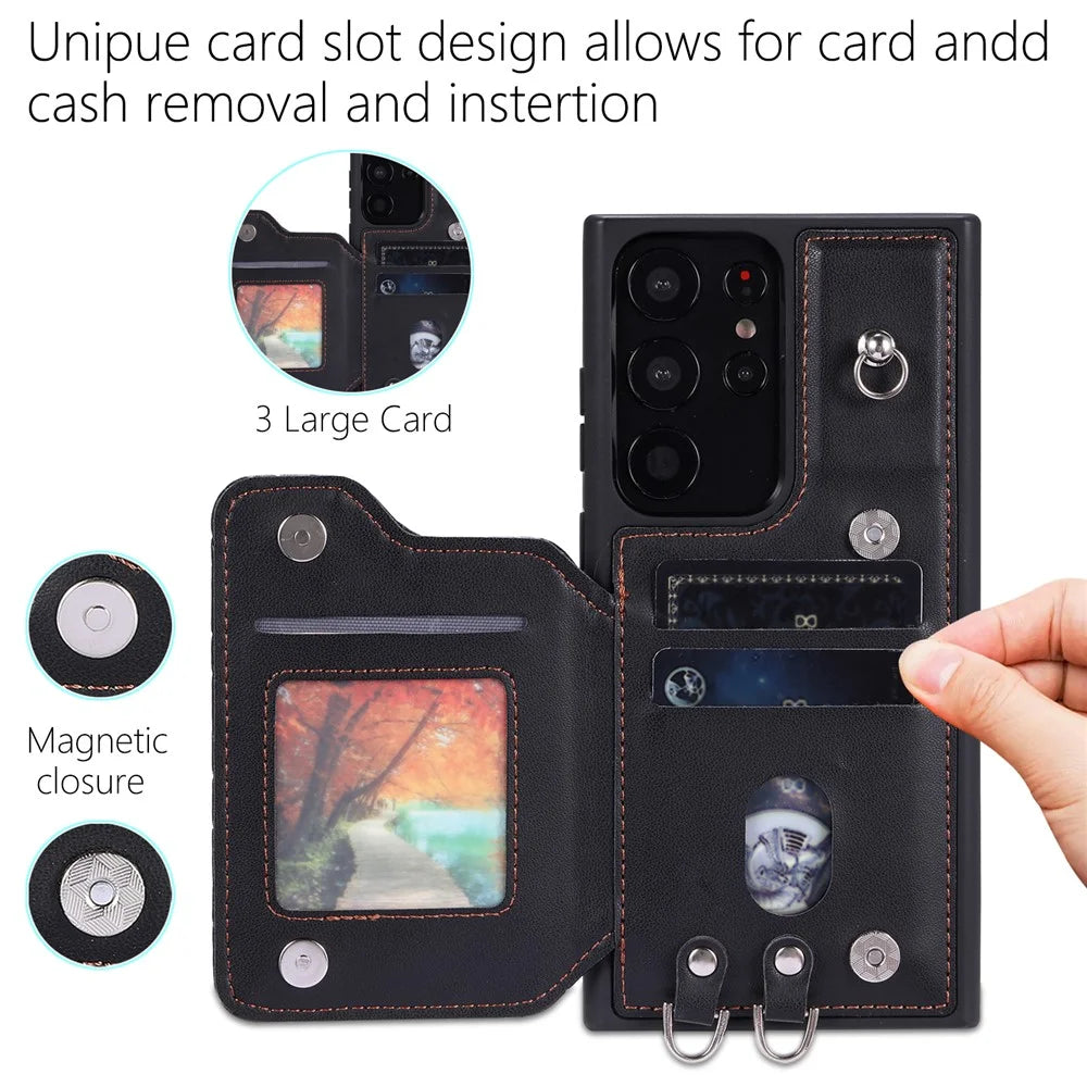 Style 008 For Samsung Galaxy S23 Ultra Rhombus Imprinted Phone Case PU+TPU Phone Cover with RFID Blocking - Black - 7