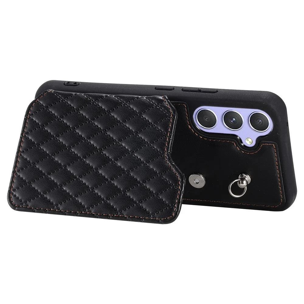 Style 008 For Samsung Galaxy A14 5G / A14 4G PU Leather+TPU Phone Cover Kickstand RFID Blocking Phone Case with 2 Straps - Black - 4