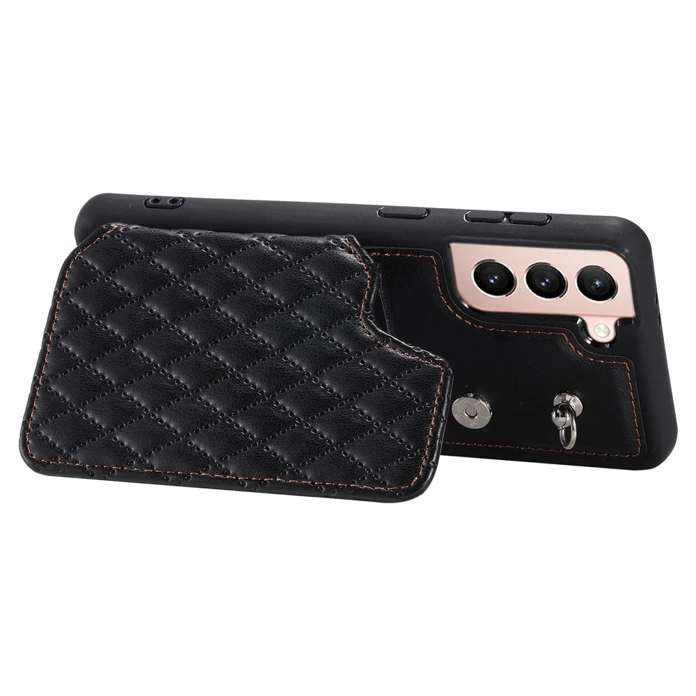 Style 008 For Samsung Galaxy S22+ 5G Anti-Scratch Phone Case Kickstand RFID Blocking PU Leather+TPU Cover with 2 Straps - Black - 4
