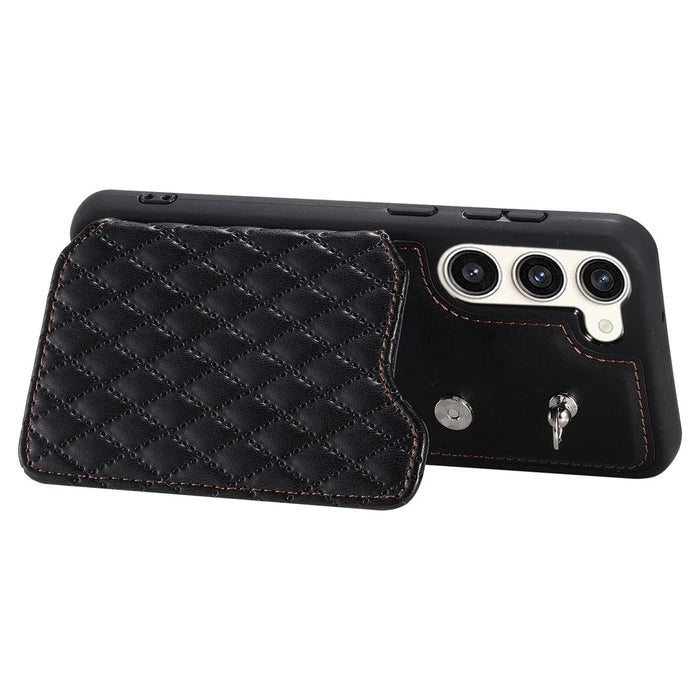 Style 008 For Samsung Galaxy S23+ Slim-Fit Shell Kickstand RFID Blocking PU Leather+TPU Phone Case with 2 Straps - Black - 4