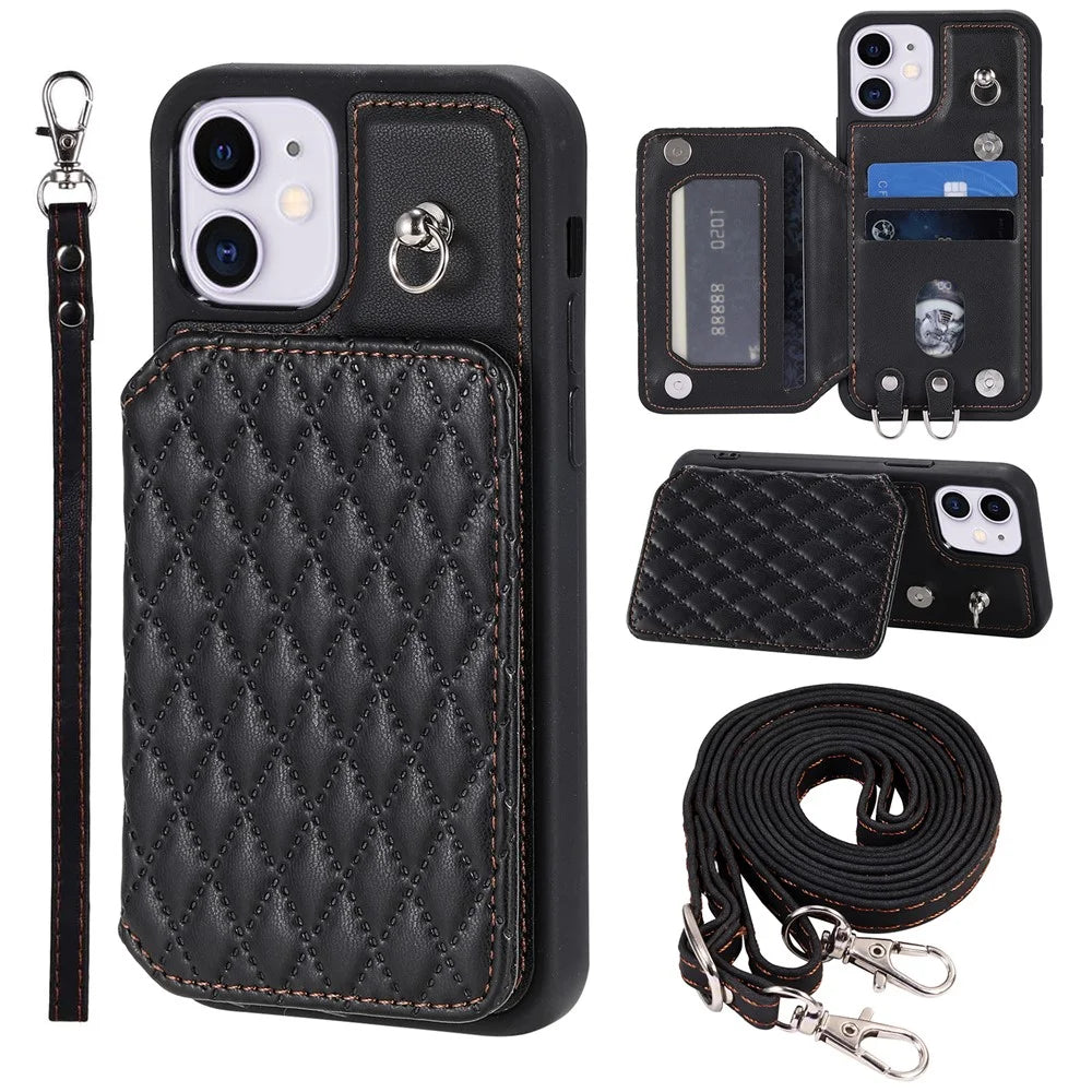 Style 008 Shockproof Case for iPhone 11 RFID Blocking Anti-Drop PU+TPU Phone Cover with Straps - Black - 1