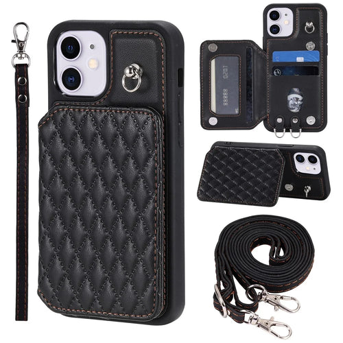 Style 008 Shockproof Case for iPhone 11 RFID Blocking Anti-Drop PU+TPU Phone Cover with Straps - Black - 1