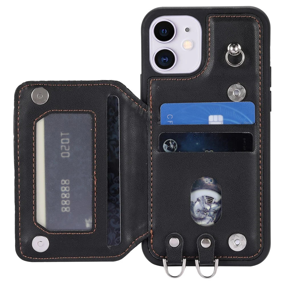 Style 008 Shockproof Case for iPhone 11 RFID Blocking Anti-Drop PU+TPU Phone Cover with Straps - Black - 2