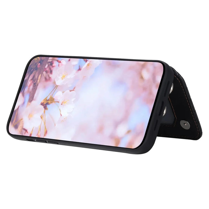 Style 008 For iPhone 12 / 12 Pro 6.1 inch Shockproof Phone Case RFID Blocking PU+TPU Phone Shell with Straps - Black - 3