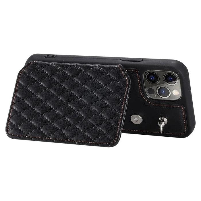 Style 008 For iPhone 12 / 12 Pro 6.1 inch Shockproof Phone Case RFID Blocking PU+TPU Phone Shell with Straps - Black - 4