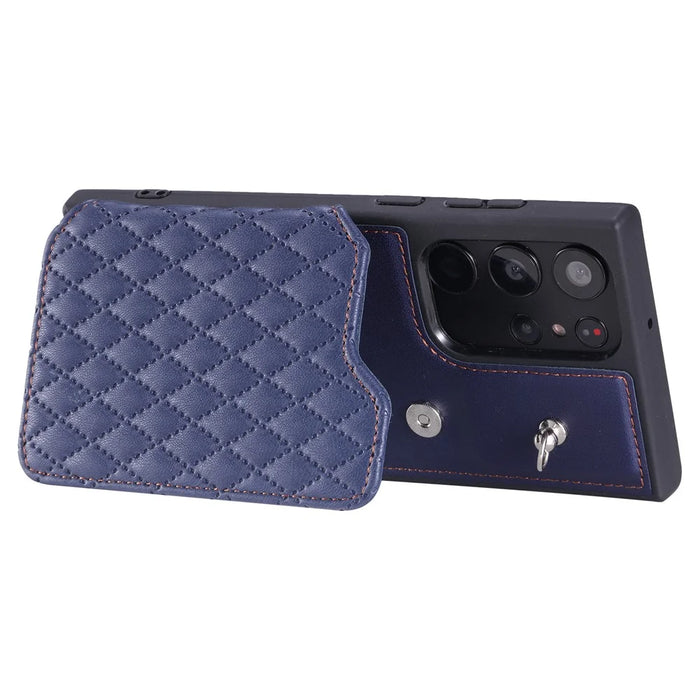 Style 008 For Samsung Galaxy S23 Ultra Leather Coated TPU Phone Cover RFID Blocking Card Holder Case - Blue - 3