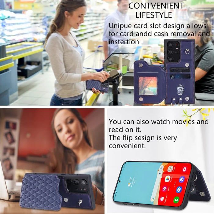 Style 008 For Samsung Galaxy S23 Ultra Leather Coated TPU Phone Cover RFID Blocking Card Holder Case - Blue - 6