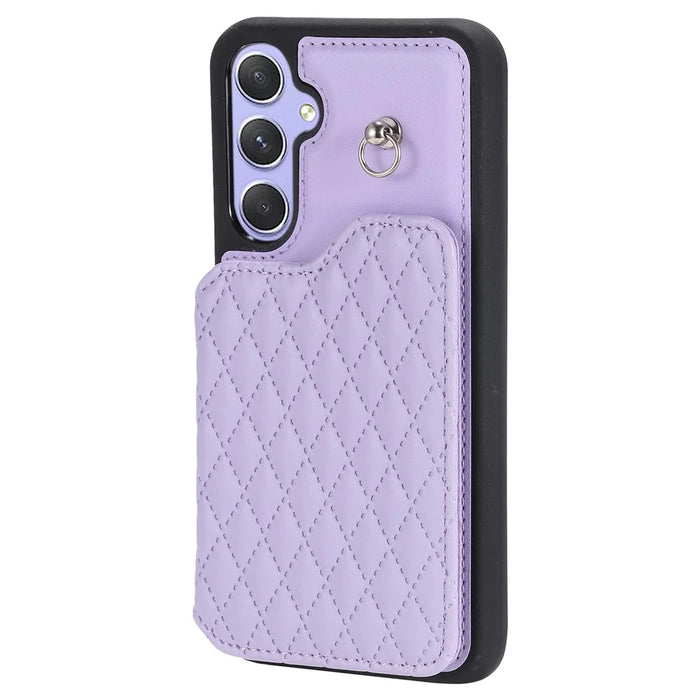 Style 008 For Samsung Galaxy A14 5G / A14 4G Kickstand Case PU Leather+TPU RFID Blocking Phone Shell with Wrist Strap - Purple - 7