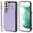 Style 008 For Samsung Galaxy S22+ 5G RFID Blocking Case PU Leather Coated TPU Phone Shell with Wrist Strap - Purple - 1