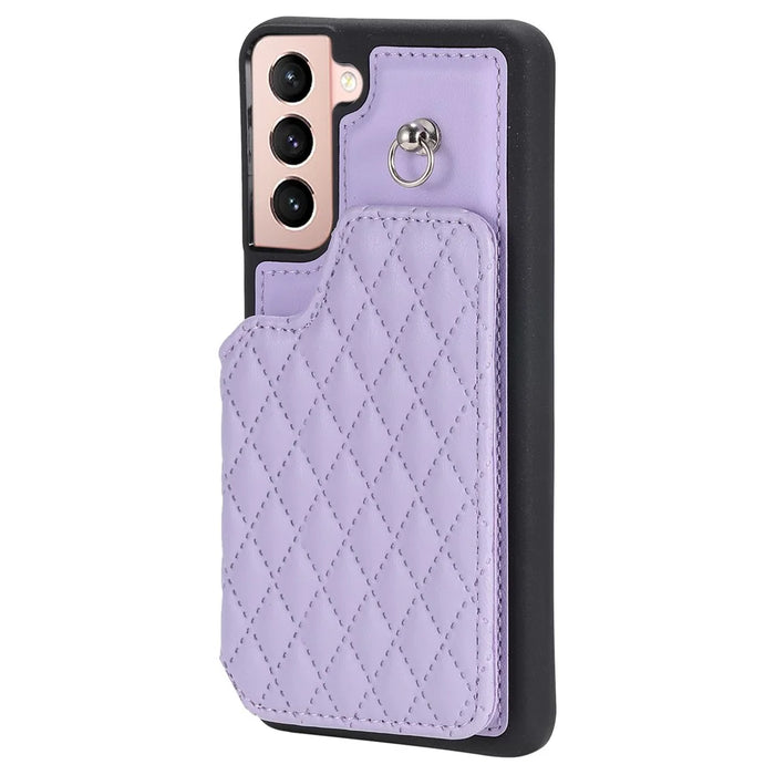 Style 008 For Samsung Galaxy S22+ 5G RFID Blocking Case PU Leather Coated TPU Phone Shell with Wrist Strap - Purple - 7