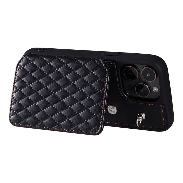 Style 008 Phone Case for iPhone 15 Pro Max RFID Blocking PU Leather Coated TPU Shell with Wrist Strap - Black - 4