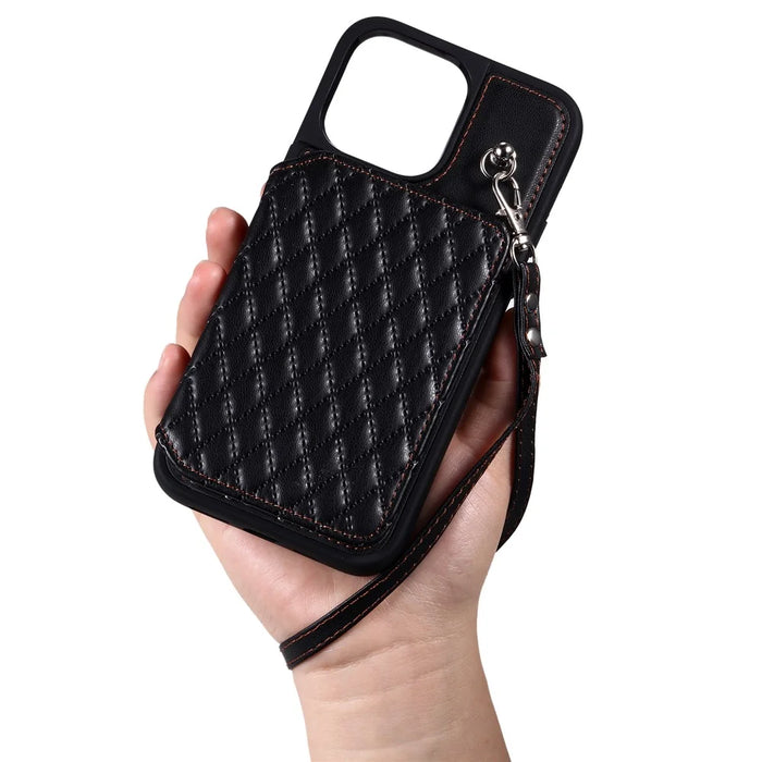 Style 008 Phone Case for iPhone 15 Pro Max RFID Blocking PU Leather Coated TPU Shell with Wrist Strap - Black - 5