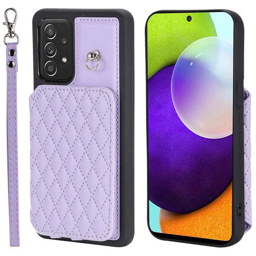 Style 008 For Samsung Galaxy A52 4G / 5G / A52s 5G RFID Blocking Kickstand Case PU Leather Coated TPU Phone Shell with Wrist Strap - Purple - 1