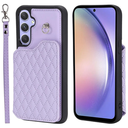 Style 008 Phone Cover For Samsung Galaxy A54 5G Kickstand PU Leather+TPU RFID Blocking Phone Shell with Wrist Strap - Purple - 1