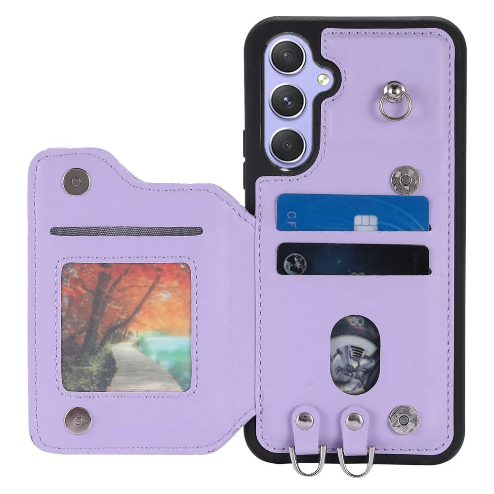 Style 008 Phone Cover For Samsung Galaxy A54 5G Kickstand PU Leather+TPU RFID Blocking Phone Shell with Wrist Strap - Purple - 2
