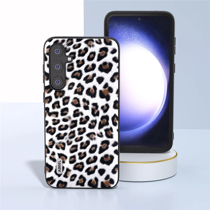 ABEEL For Samsung Galaxy S23 FE Leopard Texture Phone Case PU Leather+TPU+PC Anti-Drop Cover - Silver - 4