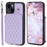 Style 008 Phone Case for iPhone 15 RFID Blocking Card Holder PU Leather Coated TPU Shell with Wrist Strap - Purple - 1
