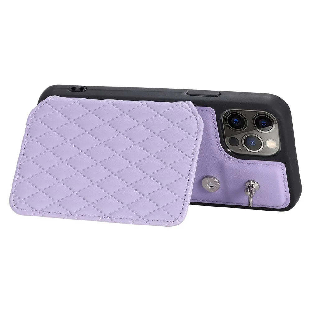 Style 008 Card Holder Cover for iPhone 12 / 12 Pro 6.1 inch , Kickstand PU Leather+TPU RFID Blocking Phone Shell with Wrist Strap - Purple - 4