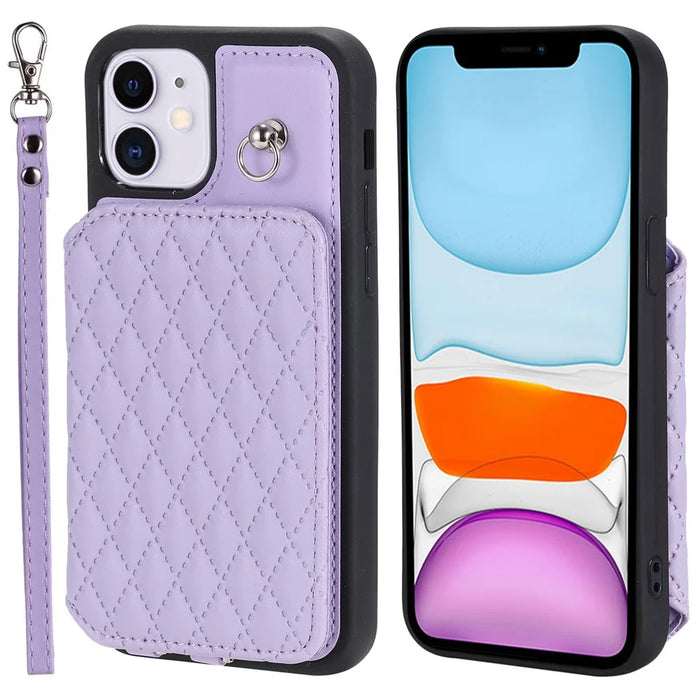 Style 008 Kickstand Phone Cover for iPhone 11 , PU Leather+TPU RFID Blocking Anti-drop Shell with Wrist Strap - Purple - 1