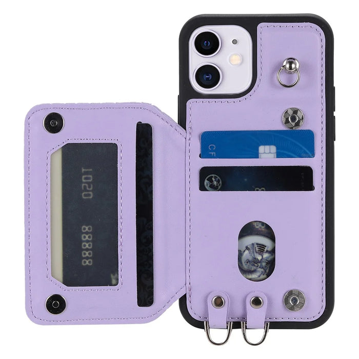 Style 008 Kickstand Phone Cover for iPhone 11 , PU Leather+TPU RFID Blocking Anti-drop Shell with Wrist Strap - Purple - 2