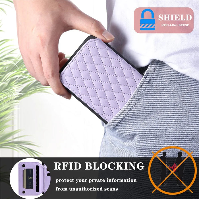 Style 008 Kickstand Phone Cover for iPhone 11 , PU Leather+TPU RFID Blocking Anti-drop Shell with Wrist Strap - Purple - 5