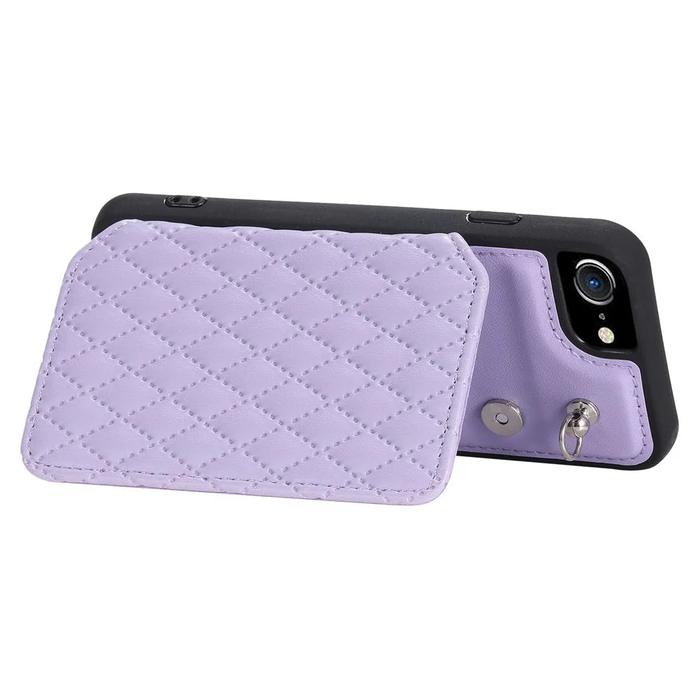 Style 008 Phone Cover for iPhone 6 / 6s / 7 / 8 / SE (2020) / SE (2022) , PU Leather+TPU RFID Blocking Fall-proof Kickstand Shell with Wrist Strap - Purple - 4