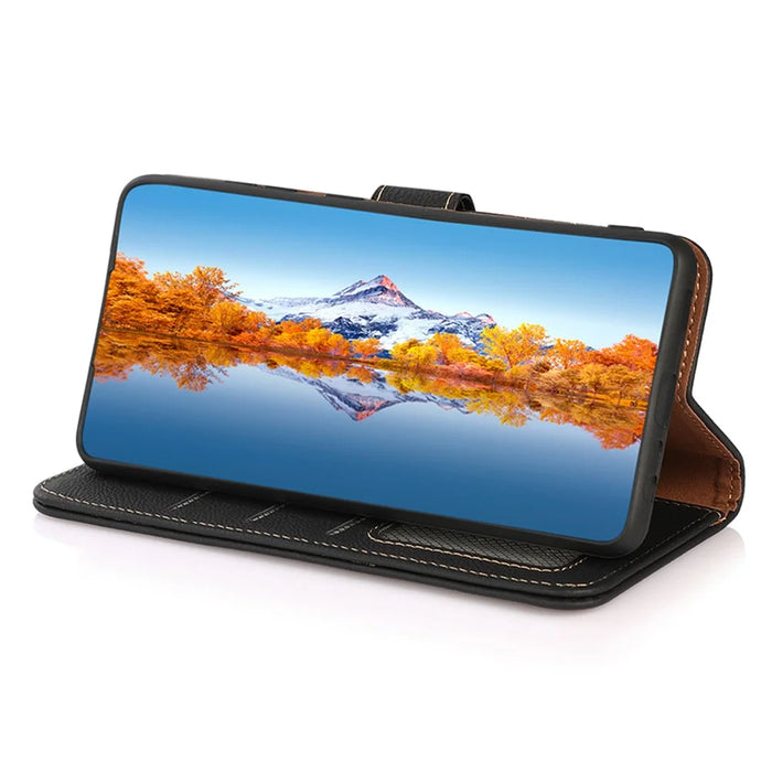 KHAZNEH For Nokia G42 Phone Case Drop Protection Genuine Cow Leather Phone Cover Stand RFID Blocking Wallet - Black - 3