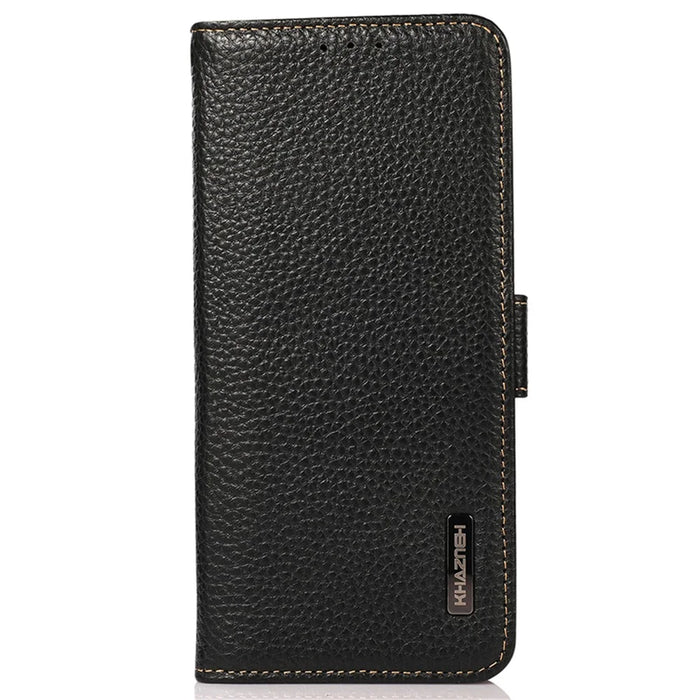 KHAZNEH For Nokia G42 Phone Case Wallet RFID Blocking Stand Litchi Texture Genuine Cow Leather Cover - Black - 6