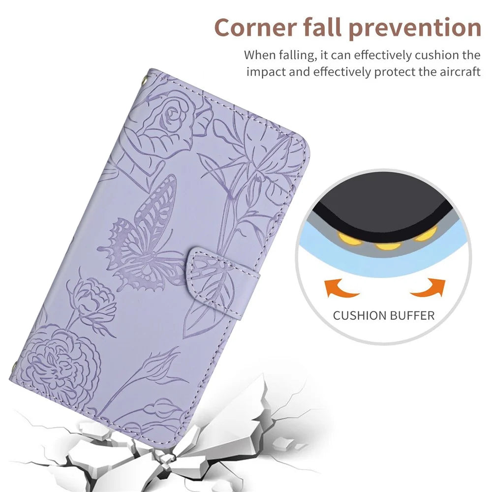 HT03 For Google Pixel 8 PU Leather Wallet Case Imprinted Flip Stand Cover with Shoulder Strap - Purple - 6