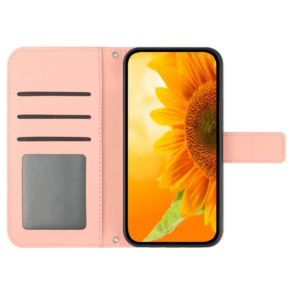 HT04 For Google Pixel 8 Pro Skin-Touch PU Leather Case Wallet Stand Imprinted Phone Cover with Shoulder Strap - Light Pink - 2