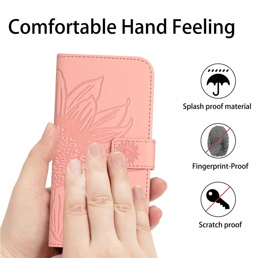 HT04 For Google Pixel 8 Pro Skin-Touch PU Leather Case Wallet Stand Imprinted Phone Cover with Shoulder Strap - Light Pink - 5