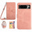 HT03 For Google Pixel 8 Pro PU Leather Wallet Case Adjustable Stand Imprinted Cover with Shoulder Strap - Pink - 1