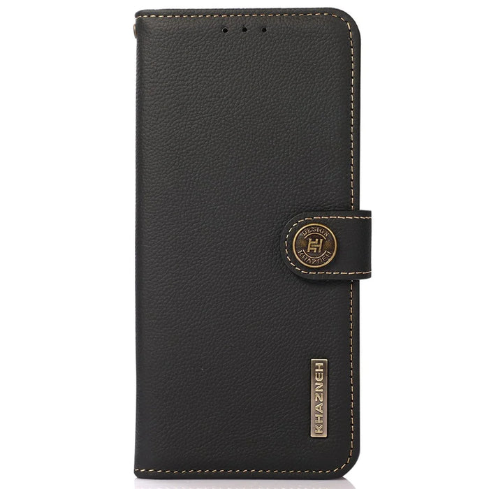 KHAZNEH For OnePlus Nord 3 5G / Ace 2V RFID Blocking Wallet Case Fall Protection Genuine Cow Leather Stand Phone Cover - Black - 7