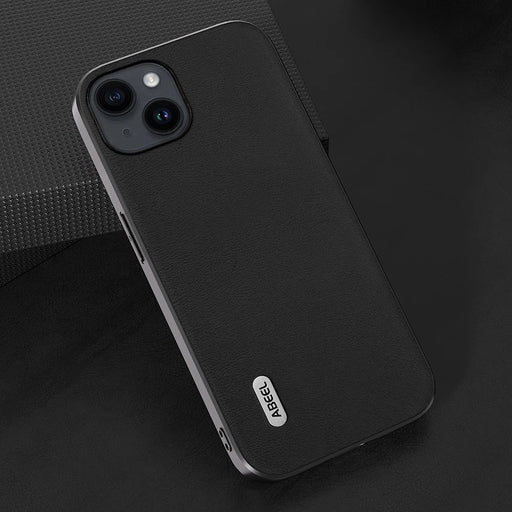 ABEEL For iPhone 15 Plus Textured PU Leather+TPU Phone Cover Fall Proof Back Case - Black - 2