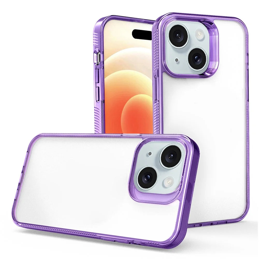 For iPhone 15 Plus HD Clear Case Anti-Scratch Smartphone Shell TPU+PC Phone Cover - Purple - 1
