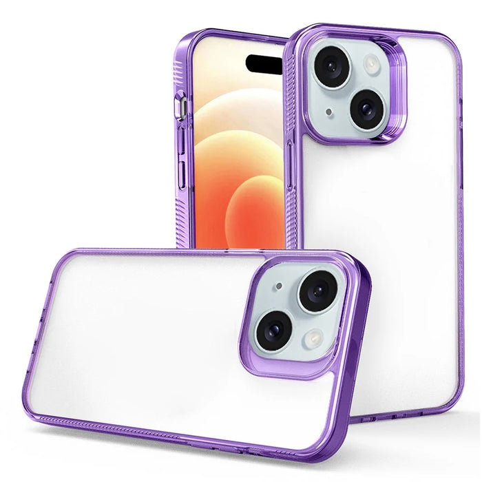 For iPhone 15 Plus HD Clear Case Anti-Scratch Smartphone Shell TPU+PC Phone Cover - Purple - 1
