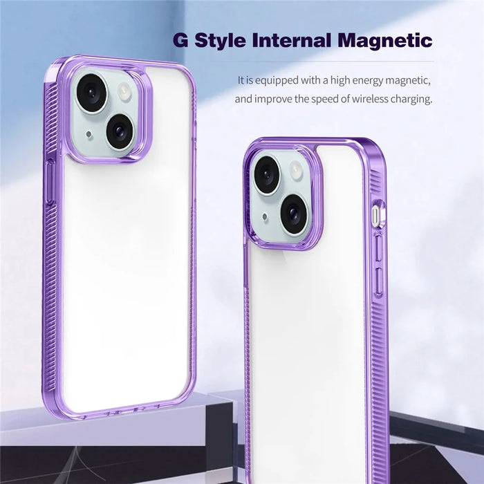 For iPhone 15 Plus HD Clear Case Anti-Scratch Smartphone Shell TPU+PC Phone Cover - Purple - 4