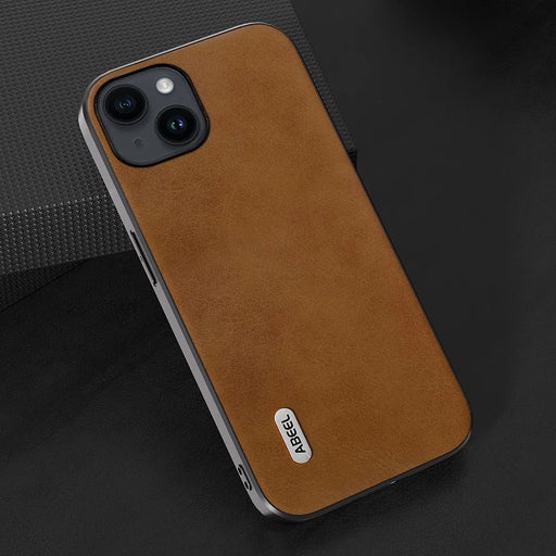 ABEEL For iPhone 14 Cowhide Texture Phone Case PU Leather Coated TPU+PC Hybrid Protective Cover - Brown - 2