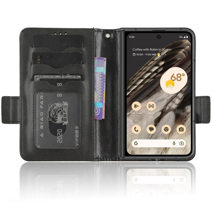 For Google Pixel Fold Phone Cover PU Leather Stand Wallet Imprinted Triangle Cell Phone Case Shell - Black - 2