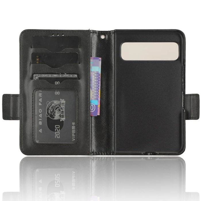 For Google Pixel Fold Phone Cover PU Leather Stand Wallet Imprinted Triangle Cell Phone Case Shell - Black - 4